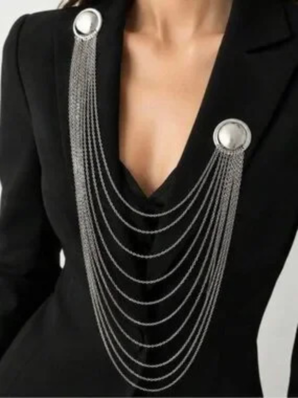 Silver Multi-Strand Chain Brooch Necklace